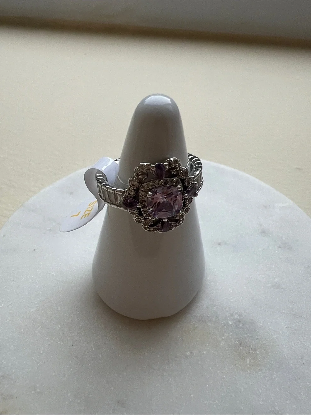 bp Silver Ring with Light Purple Center and Purple Accents